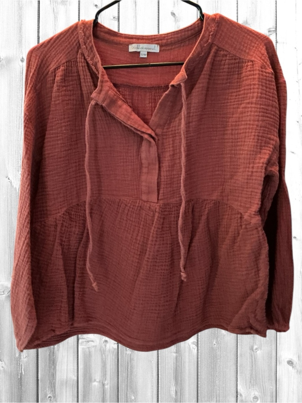 🌼WISHLIST APPAREL BROWN RUST GAUZE TIE NECK TOP